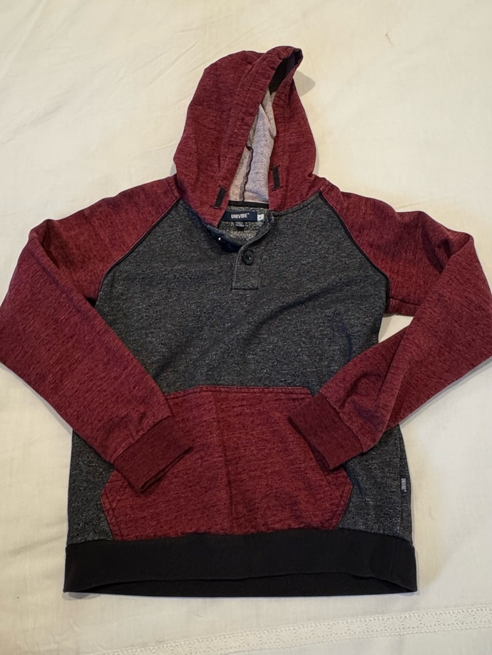 Univibe Two-Tone Maroon and Charcoal Crewneck Hoodie Sweater